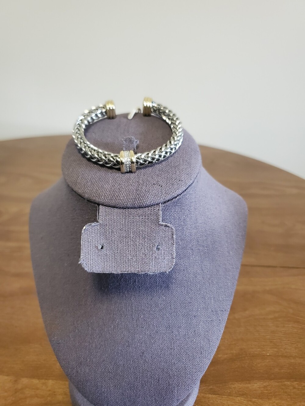Two-Tone Silvertoned and Goldtoned Braided Cuff Bracelet - Women Jewelry
